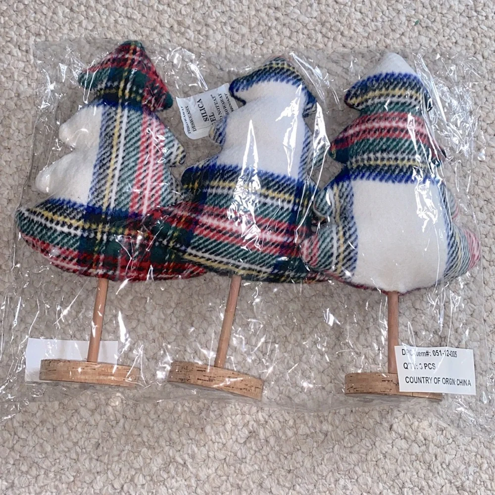 X3 Wondershop Plaid Fabric Christmas Tree with Wood Base‎ Figurine, NEW